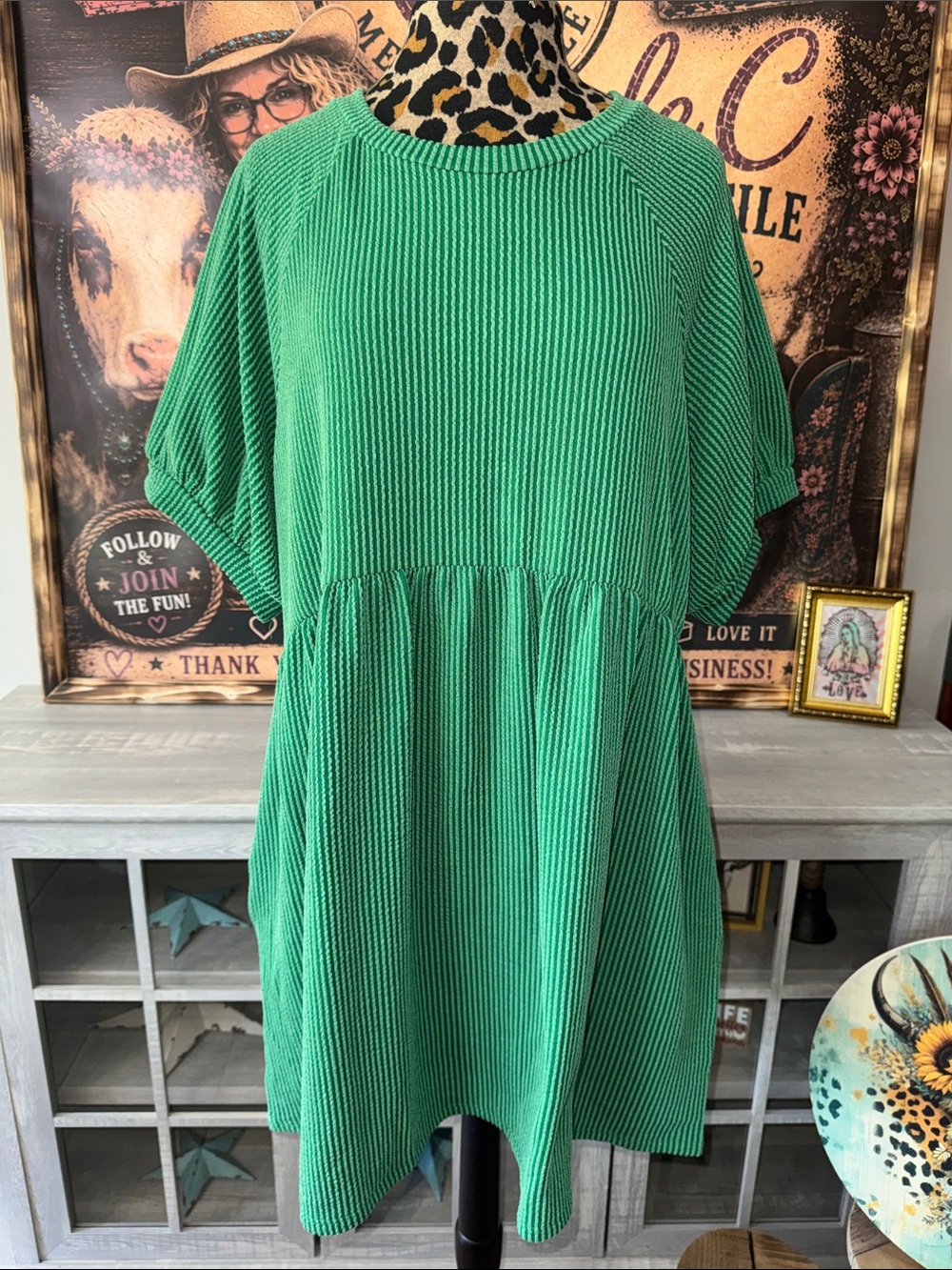 Discount Divas Emerald Ribbed S/S Swing Dress Size 1XL